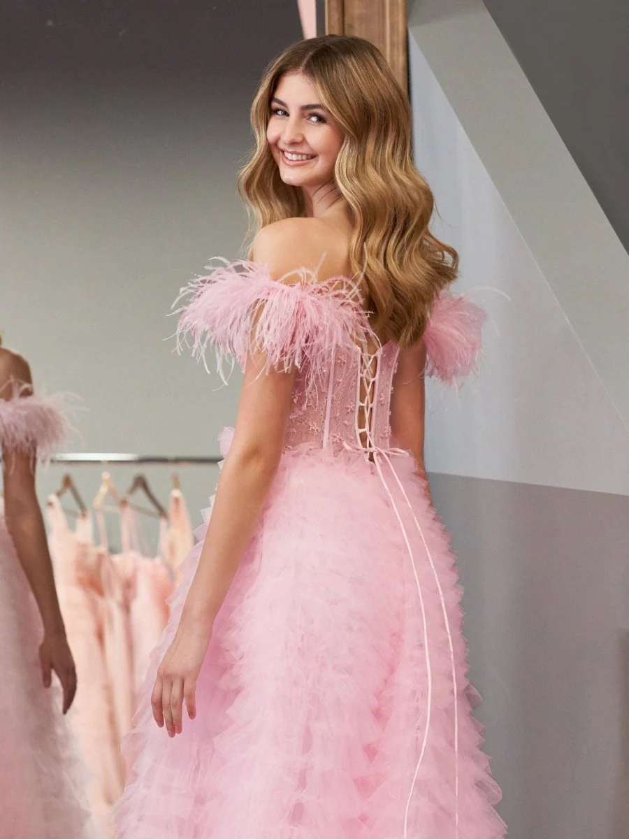 A Line Sweetheart Tiered Tulle Long Prom Dress With Slit