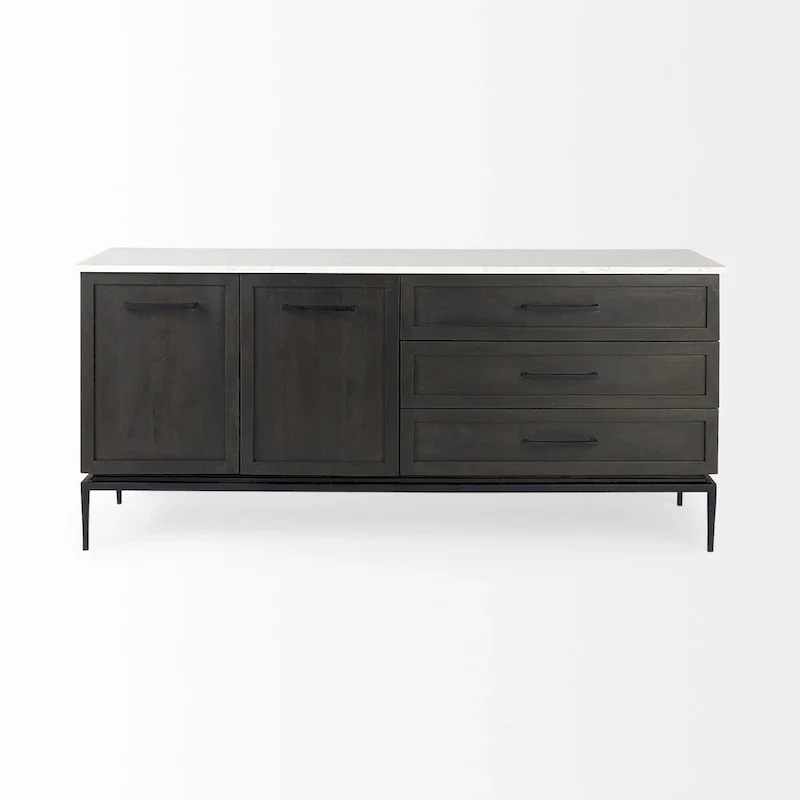 Divina Dark Brown Wood w/ White Marble Top and Black Metal Base Sideboard - 71.0L x 18.5W x 32.0H