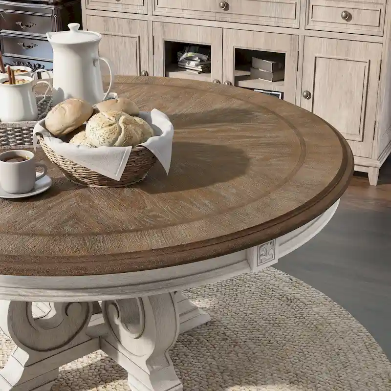 The Gray Barn Caelum Farmhouse Antique White 60-inch Wood Round Dining Table