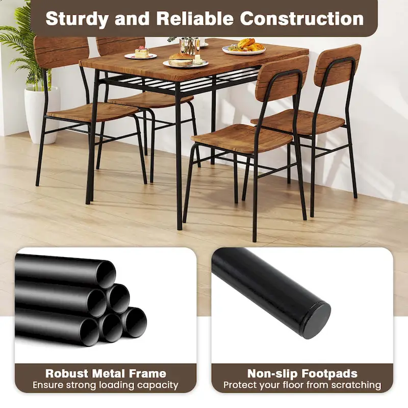Costway 5 PCS Wood Square Kitchen Table & Chair Set with Metal Frame