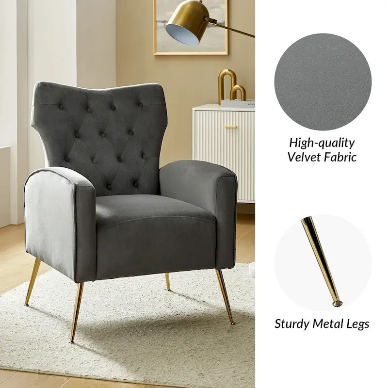 Abadiana Accent Tufted Chair with Metal Base by HULALA HOME