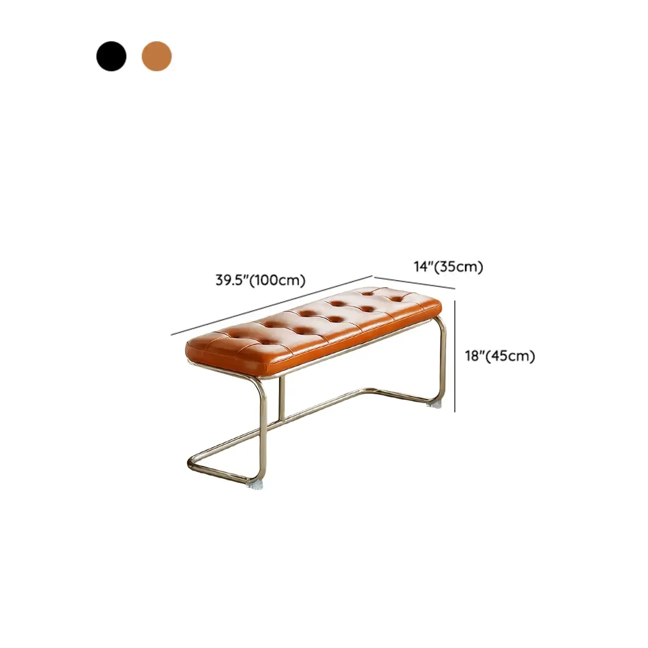 Modern Rectangular Cushioned Leather Bedroom Bench