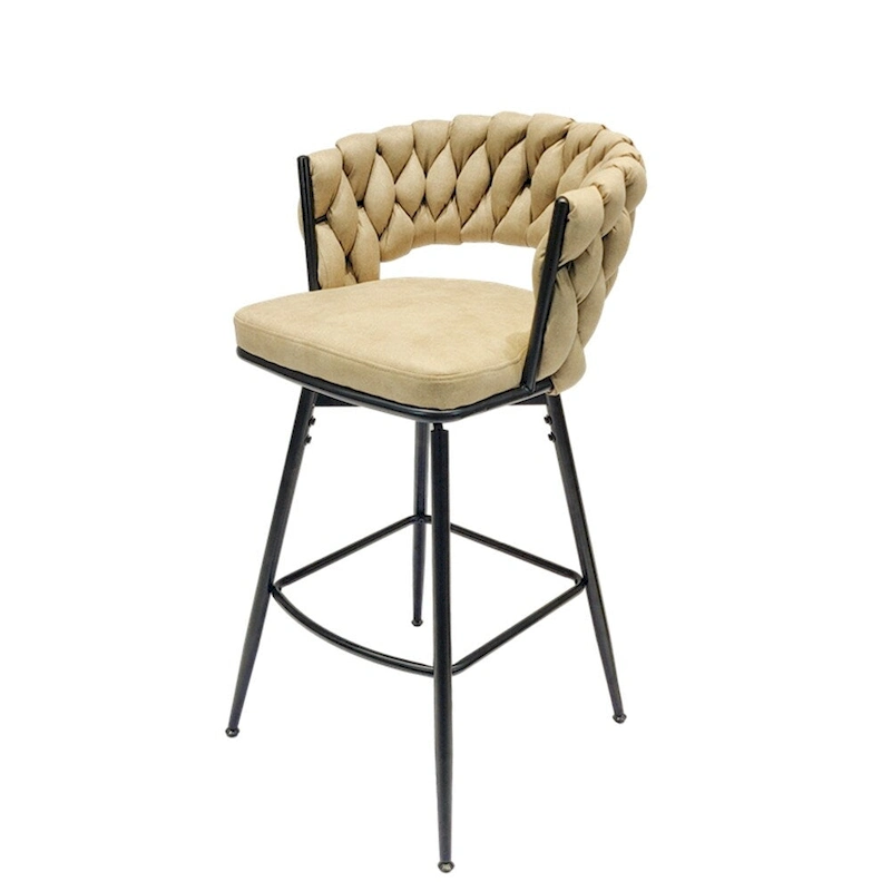 Swivel Upholstered Bar Stools with Back Footrest (Set of 2) - N/A