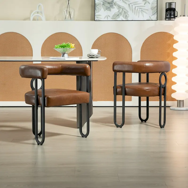 Contemporary Designed PU Fabric Upholstered Accent,Dining Chair,Barrel Side Chairs Kitchen Armchair for Living Room set of 2