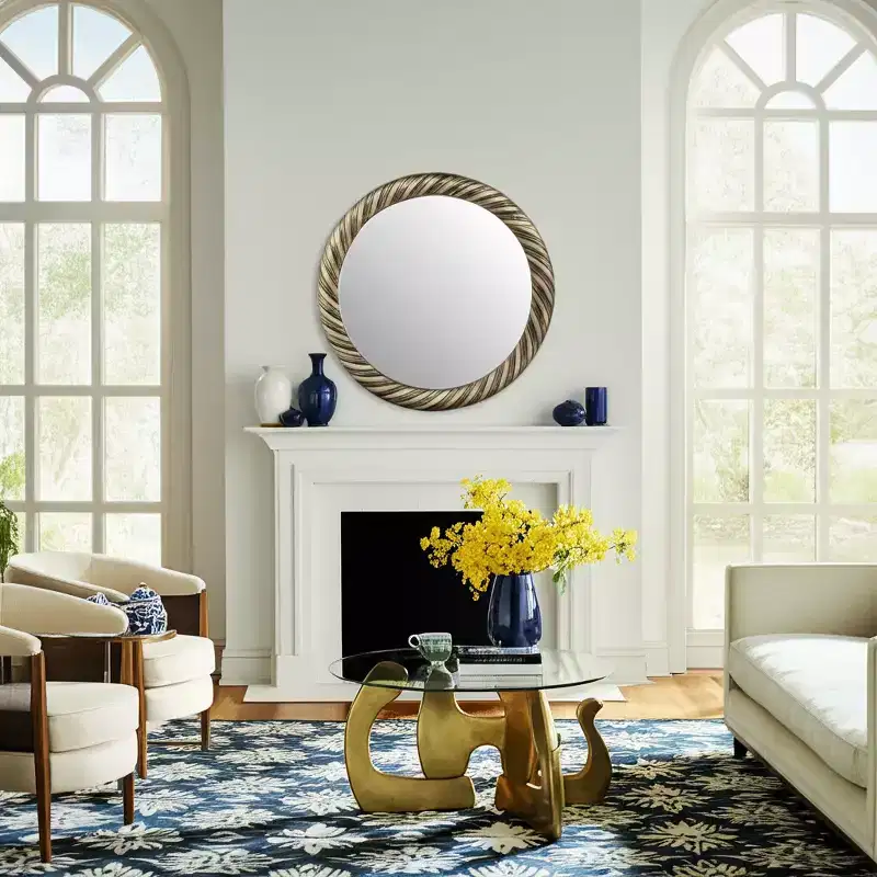 Modern Round Wall Mirror with Textured Metal Frame - Decorative Accent for Home, Office, Bedroom, or Living Room - 29 Bronze & Copper