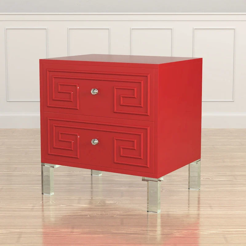 Contemporary 24-Inch 2-Drawer Side Table with Acrylic Legs and Crystal Knobs