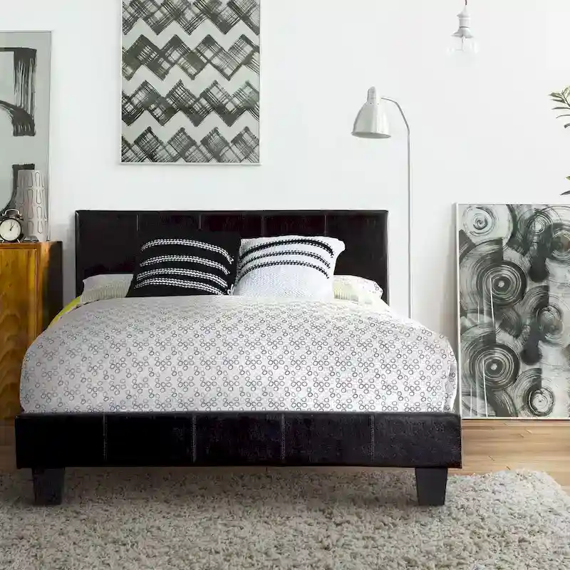 Contemporary Faux Leather Upholstered Platform Bed