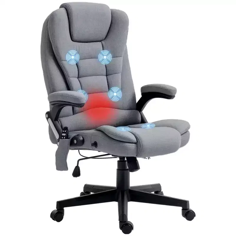 6 Point Vibrating Massage Office Chair with Heat, Linen High Back Massage Desk Chair with Reclining Backrest