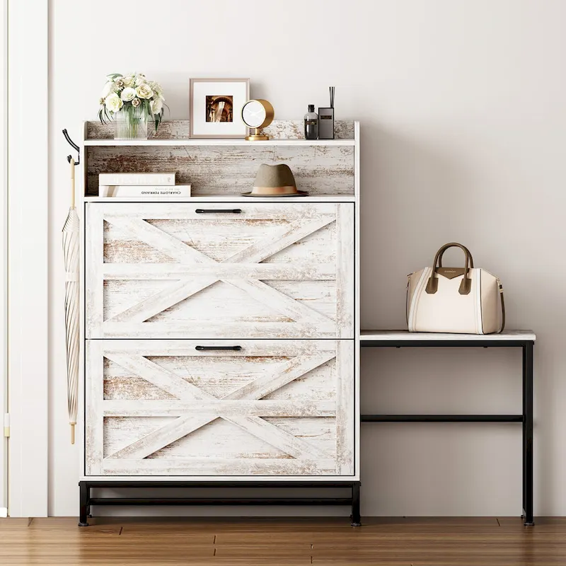 Shoe Cabinet, Entry Home Shoe Cabinet, Entrance Balcony Storage Cabinet, Large Capacity Shoe Rack, White