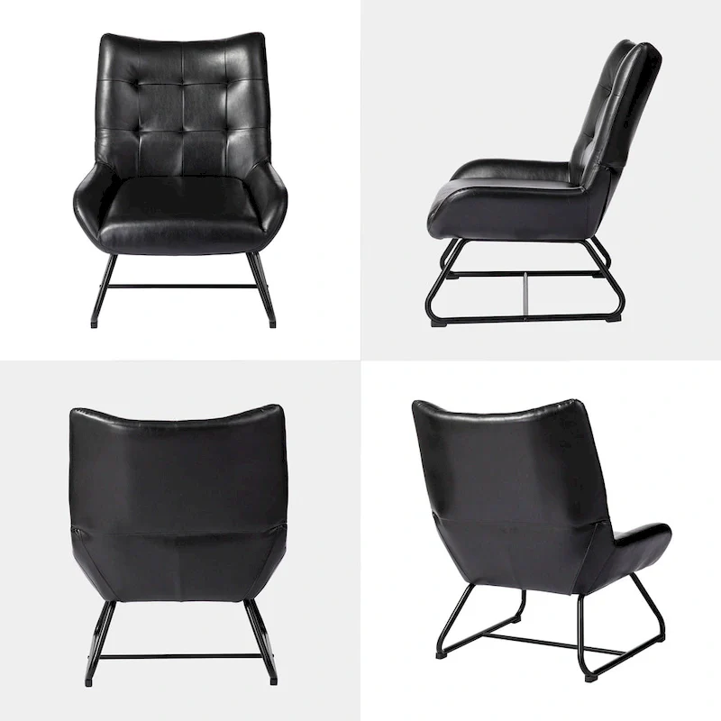 Set of 2 Leatherette Wingback Accent Chairs with Metal Legs - 35.5H