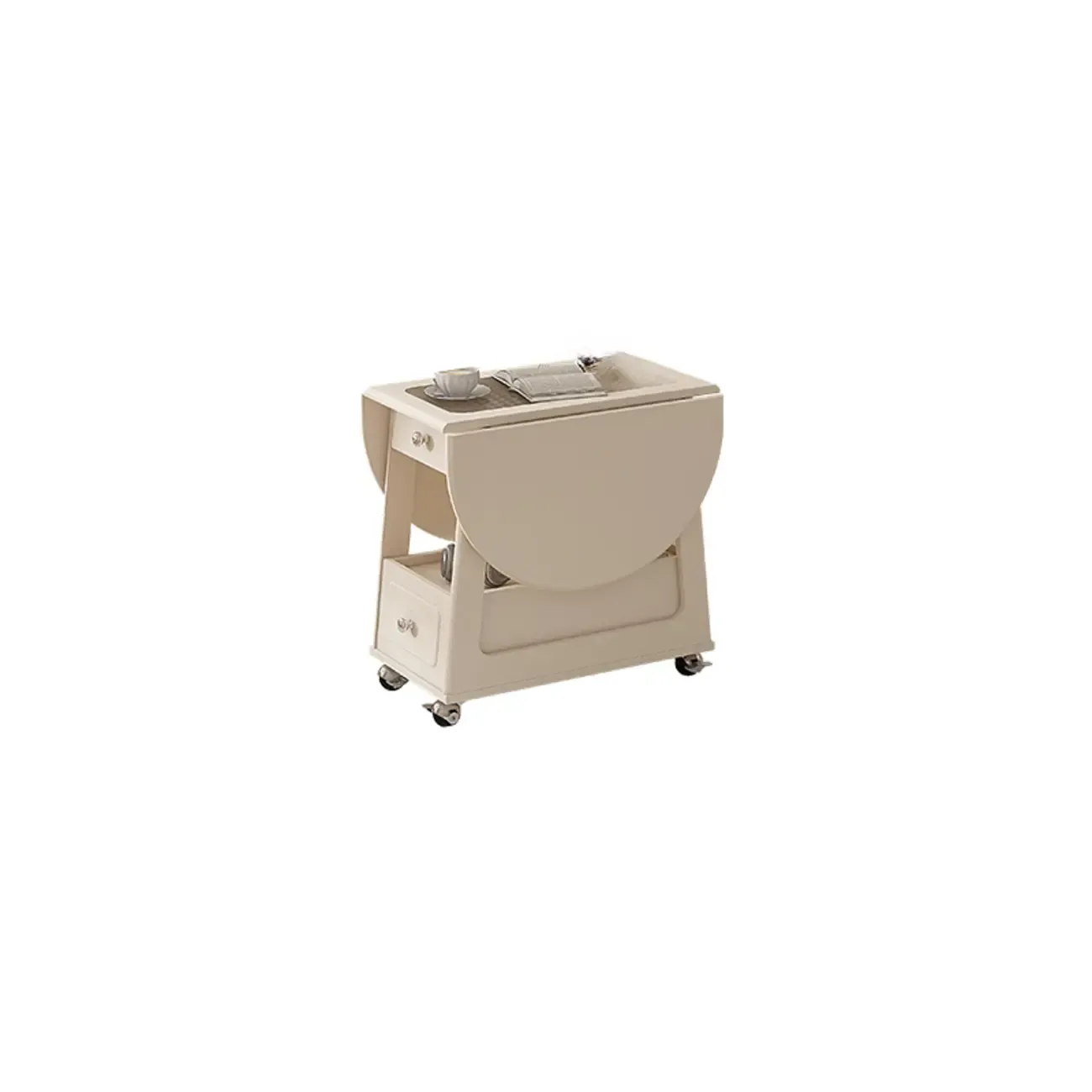 Foldable Wood White Modern Wheeled Small Side Table