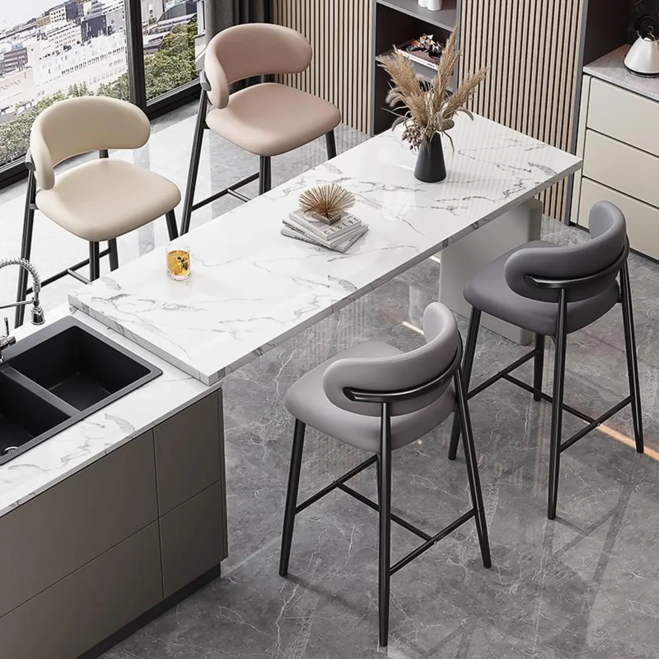 Modern Upholstered Low Back Counter Height Bar Stools