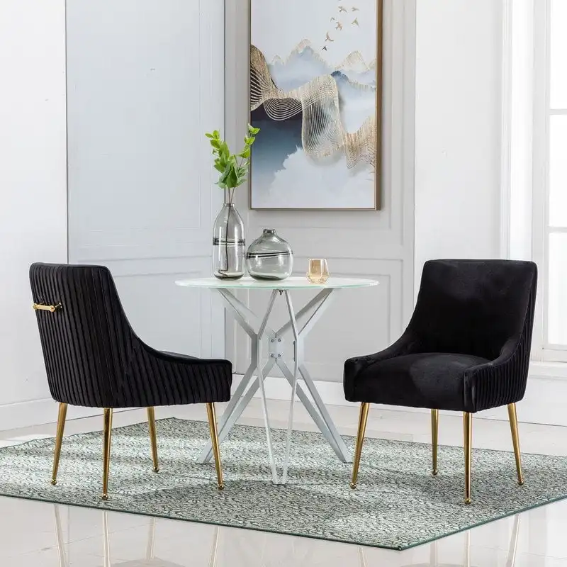 Mid Century Velvet Accent Dining Chair Set of 2 with Rear Handle