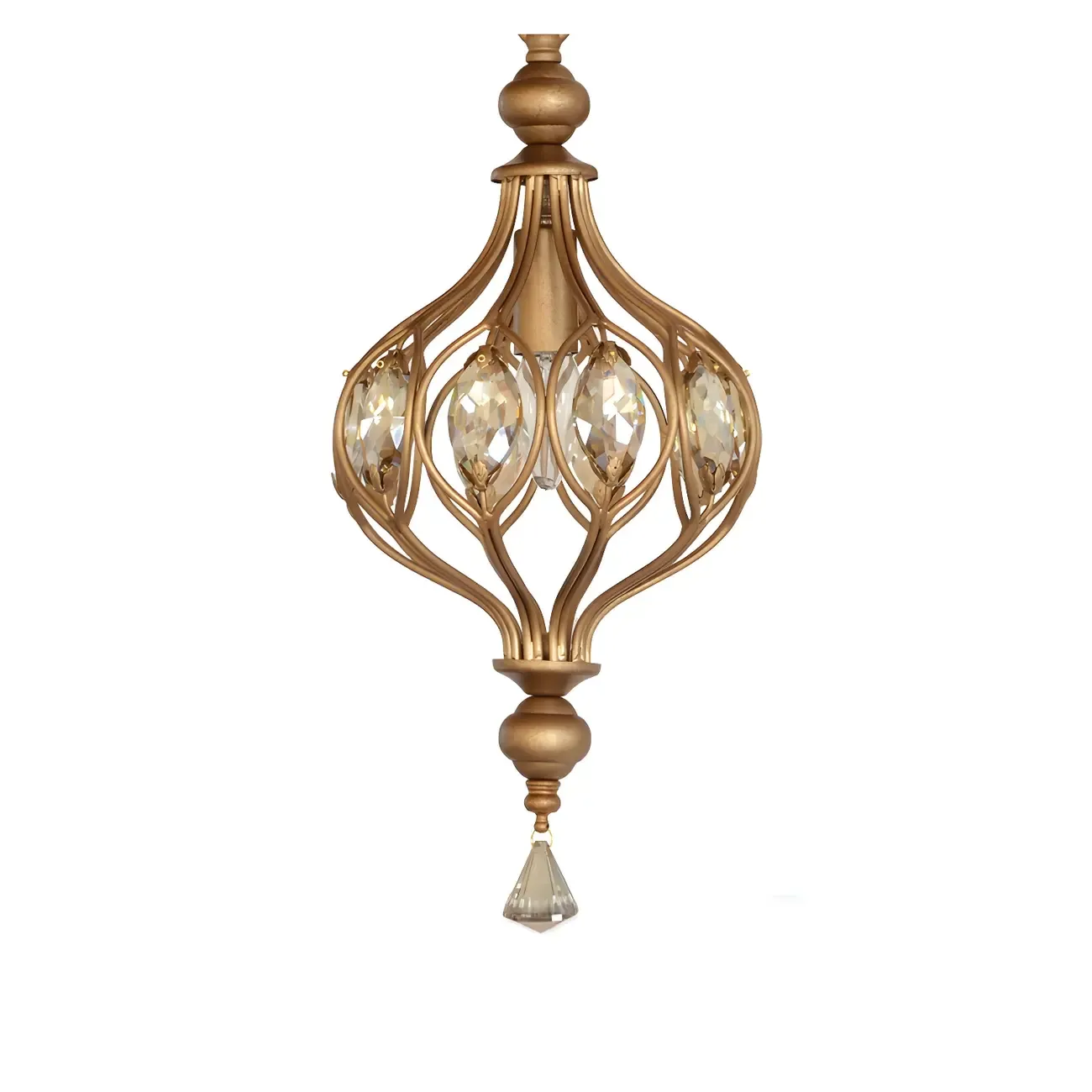 Gold Globe Caged Crystal Accent Hallway Pendant Light