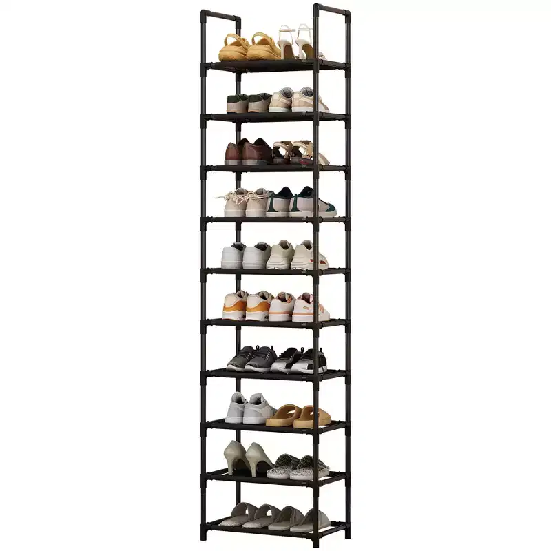10-Tier Metal Shoe Rack Organizer  Space-Saving Tall Corner Shoe Storage Stand  Removable Fabric Shelves  Sturdy Metal Frame for Closet, Entryway