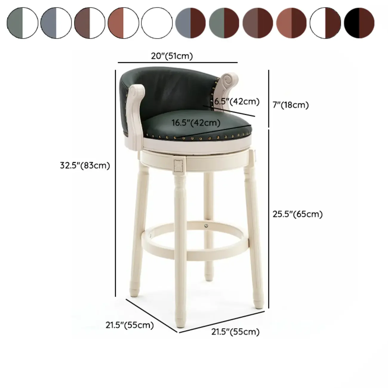 Solid Wood Leather Swivel Counter Stools with Backs