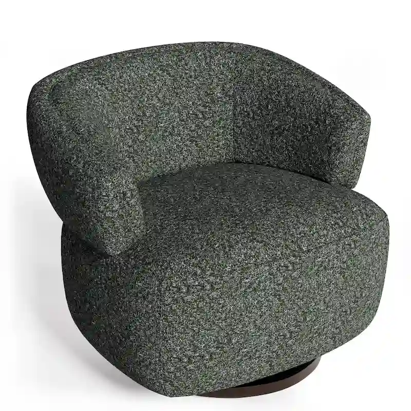 Beige / Grey Upholstered 360° Swivel Barrel Accent Chair – Single