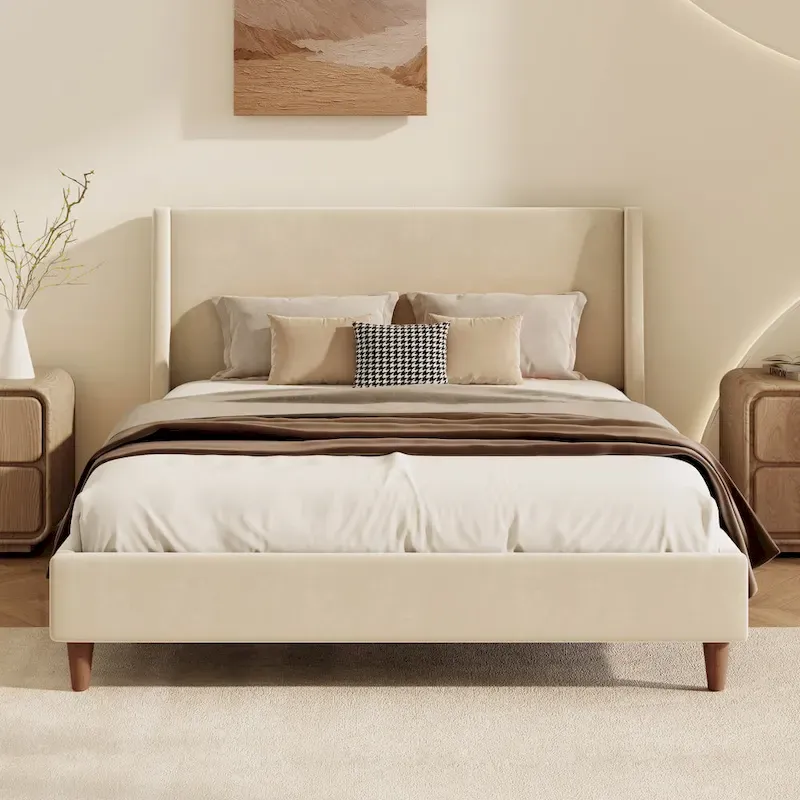 Modern Boucle Upholstered Platform Bed by Harper&Bright Designs