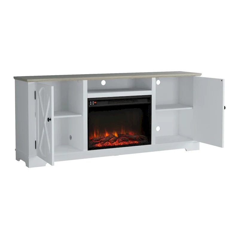 70 Farmhouse TV Stand with Fireplace, Fits up to 75 TV - 70W x 30H x 14.5D