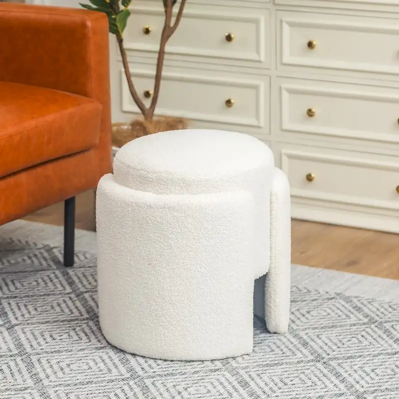 Adeco Round Ottoman Teddy Foot Stool for Living Room Bedroom