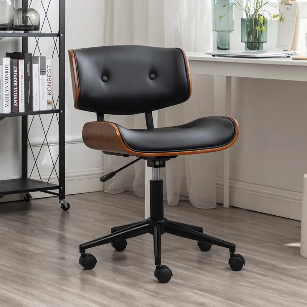 Black Adjustable Leather Swivel Ergonomic Office Chair