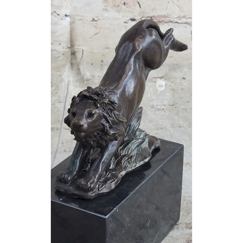 Hot Cast Jumping Imitative Lion By Barye French Animal Artist Bronze Sculpture Figurine Nr