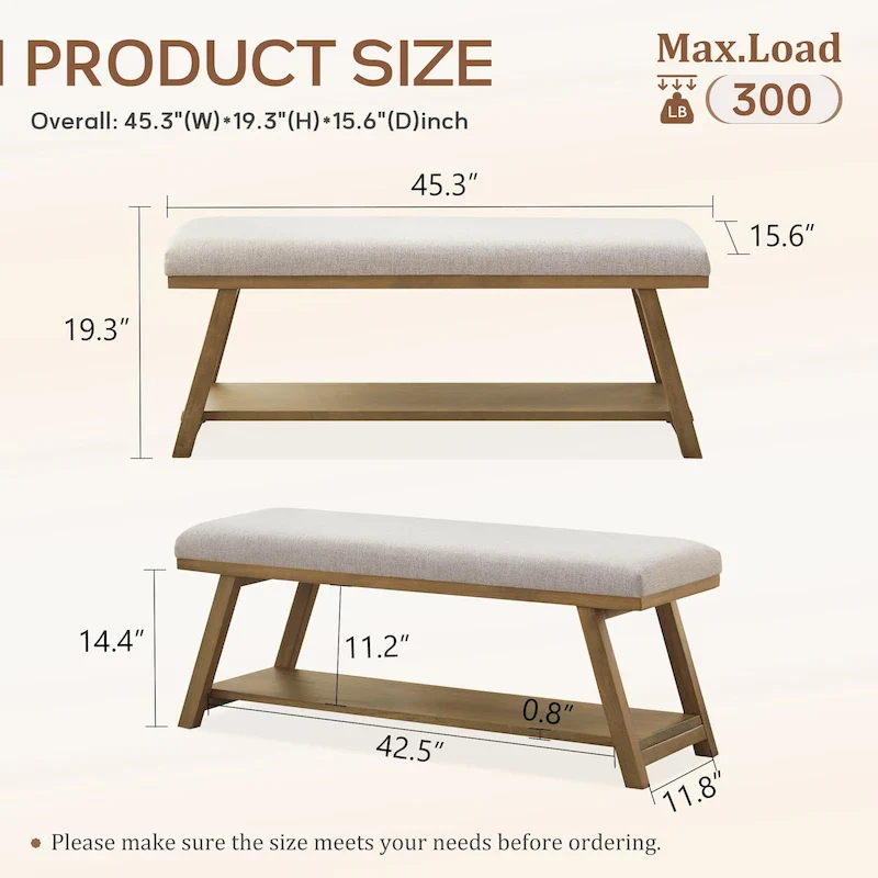 Solid Wood Shoe Bench with Cushion Entryway Shoe Bench