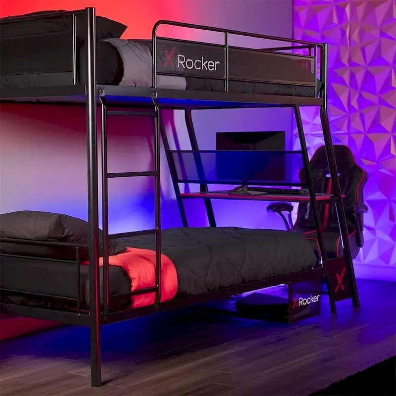 X Rocker Armada Twin Gaming Bunk Bed with Built-In Gaming Desk, Black