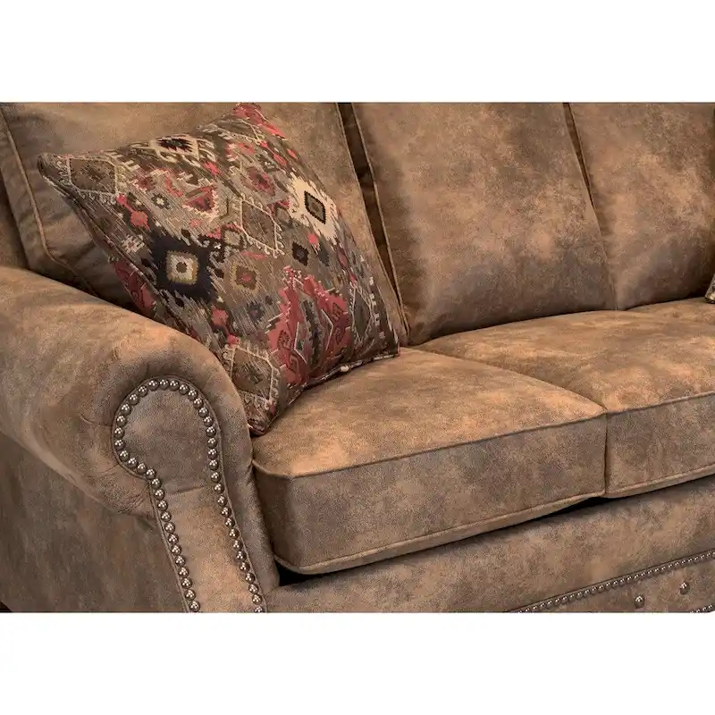 Rancho Rustic Brown Buckskin Fabric 3-pc. Sofa Bed, Loveseat, and Chair Set