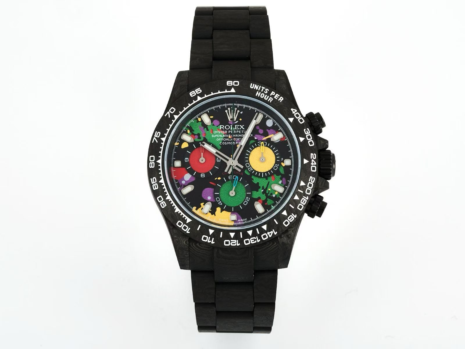 Premium super clone watch multi-color chronograph dial front view
