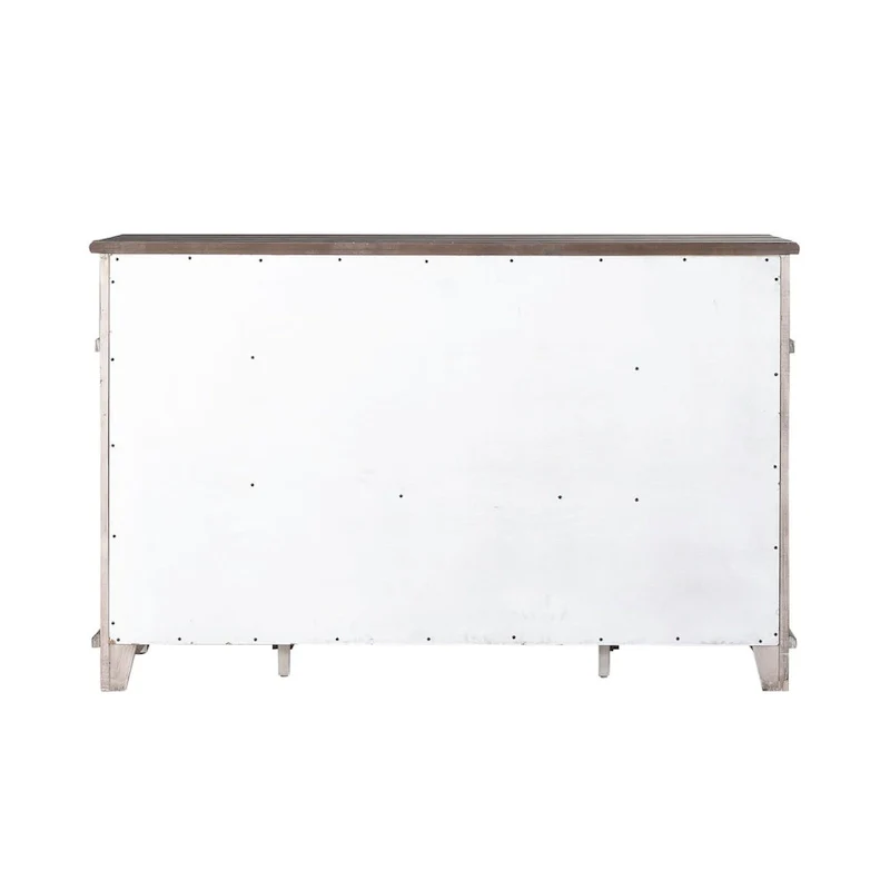 White & Grey Distressed Pine Breakfront Server – 1 Piece