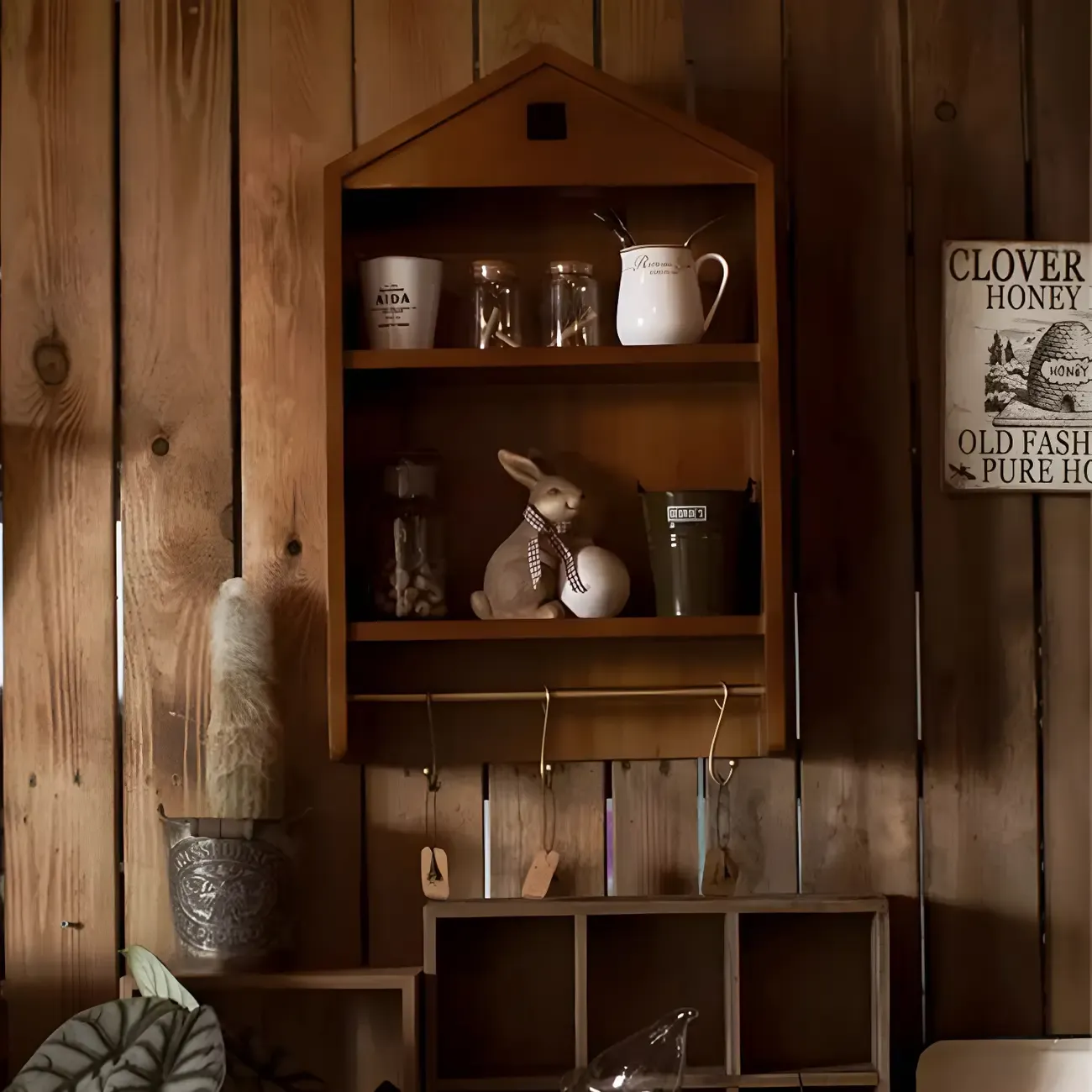 Classicial House-shaped 2 Shelves Floating Wood Display Cabinet