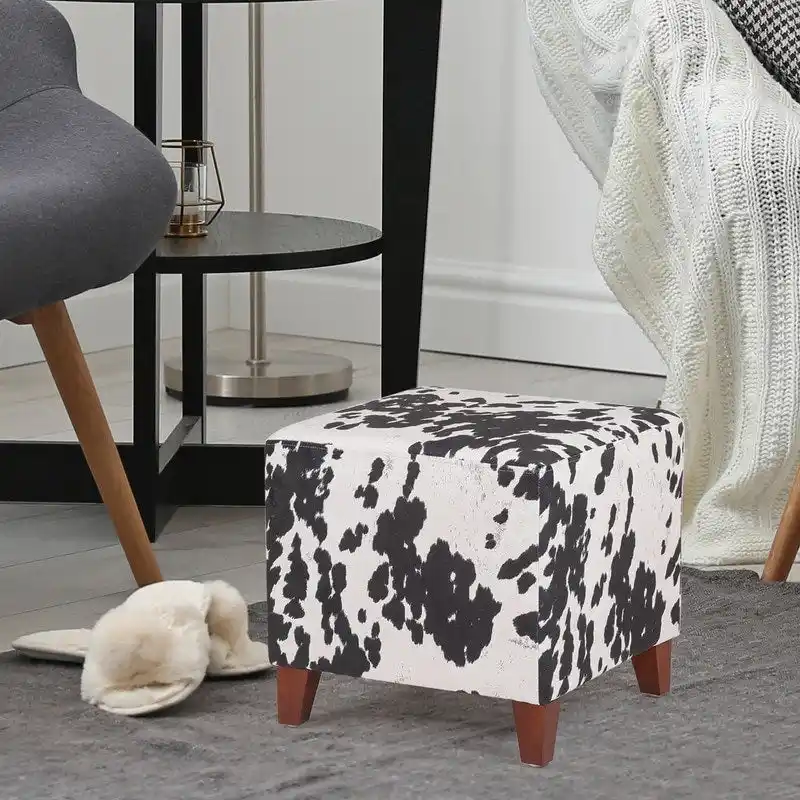 Cow Print Cube Ottoman Bench