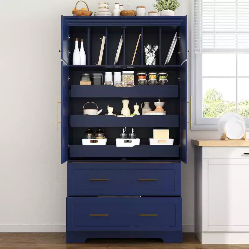 Whisen 72.6'' Tall Freestanding Kitchen Pantry, Buffets, Large Storage Cabinet Cupboard With 4 Doors