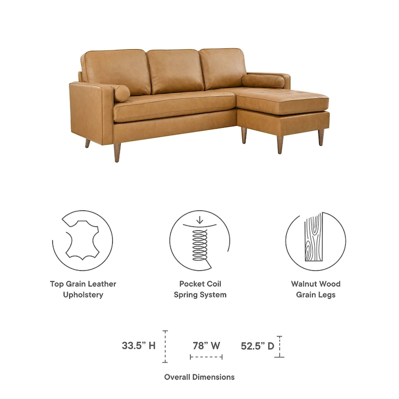 Valour 78  Leather Apartment Sectional Sofa