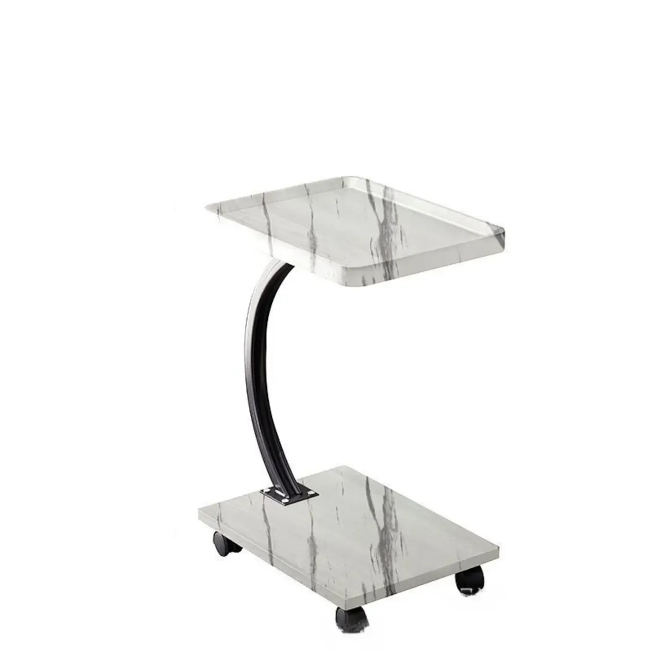 Wooden Round C-Shaped Side Table with Swivel Wheels