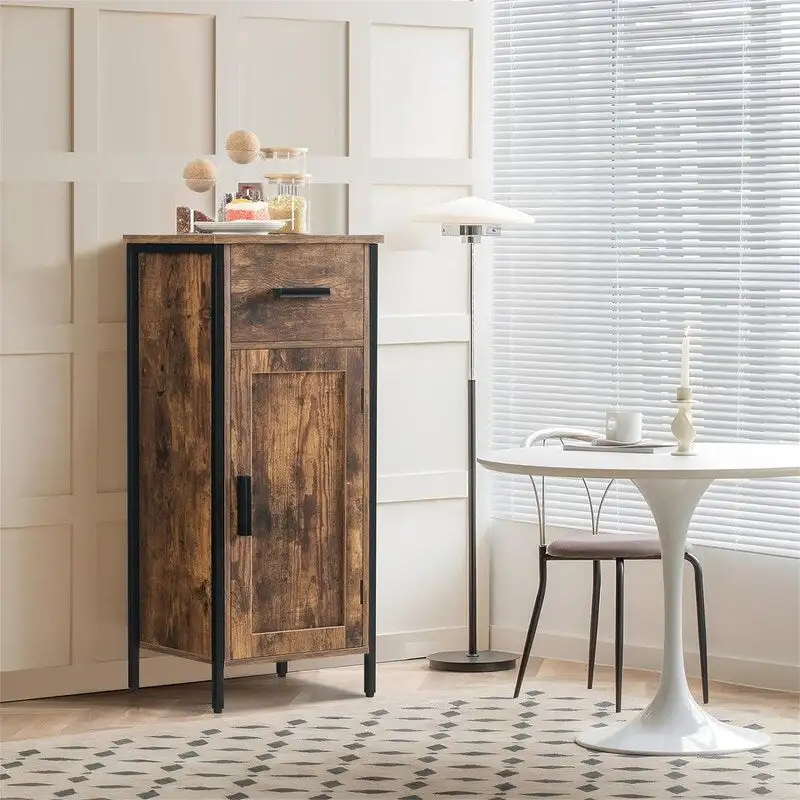 Narrow Floor Storage Cabinet with 1 Door and 1 Drawer - 11.8D x 13.8W x 31.5H