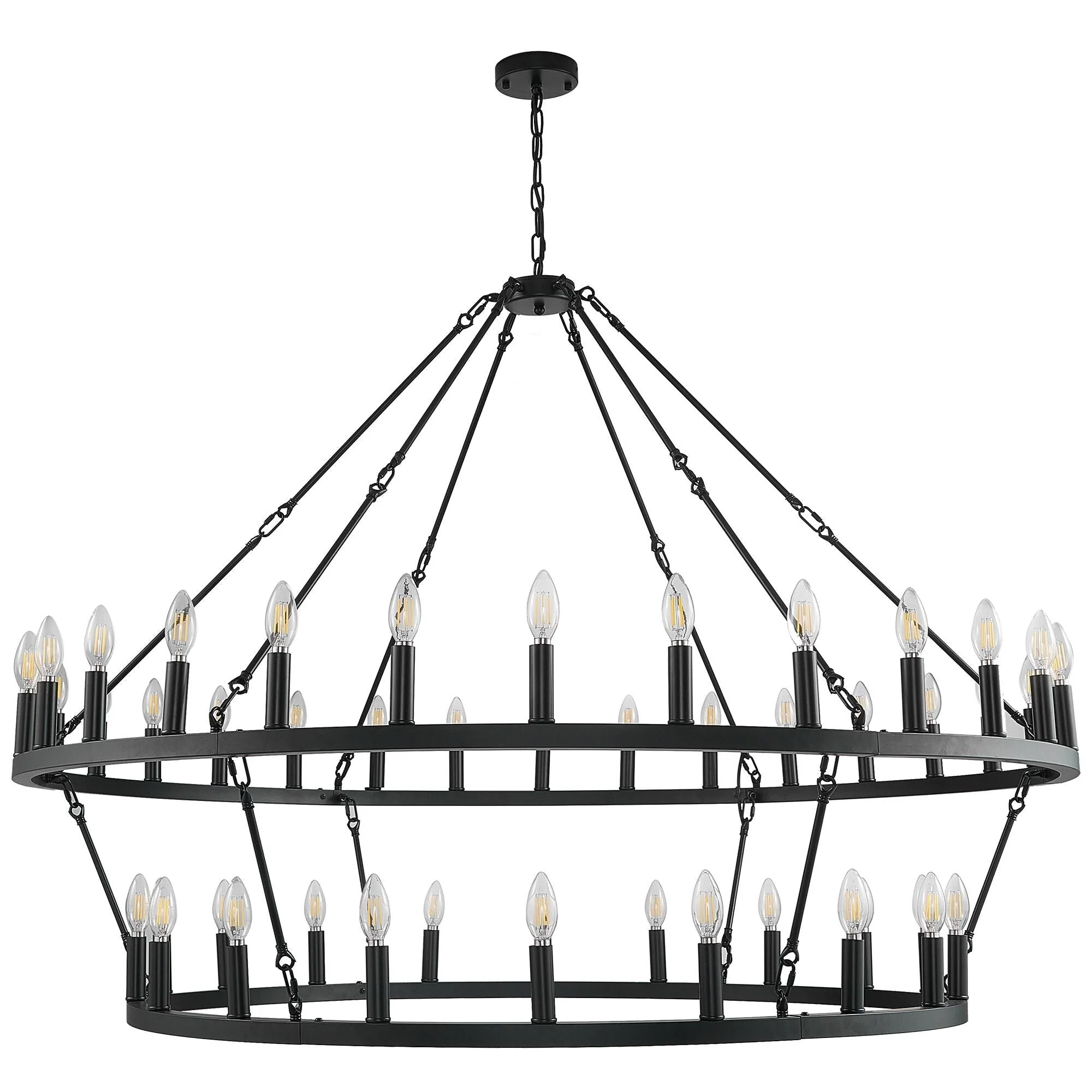 Modern Farmhouse Chandelier 2 Tier Round Wagon Wheel Chandelier Large High Ceiling Light.