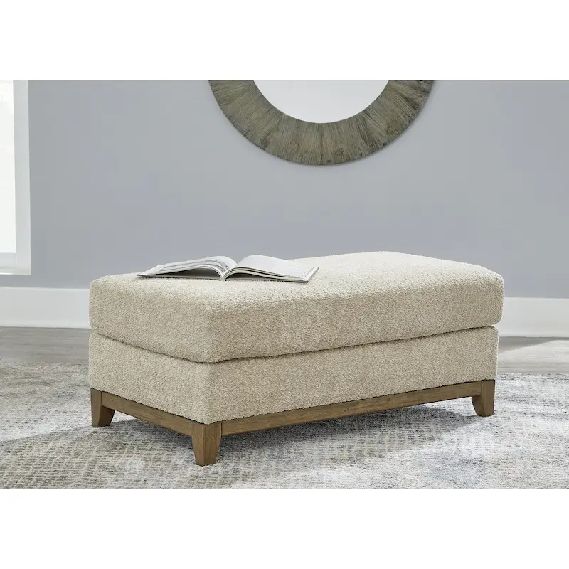 Transitional Upholstered Ottoman with Plush Cushion & Faux Wood Trim, 44
