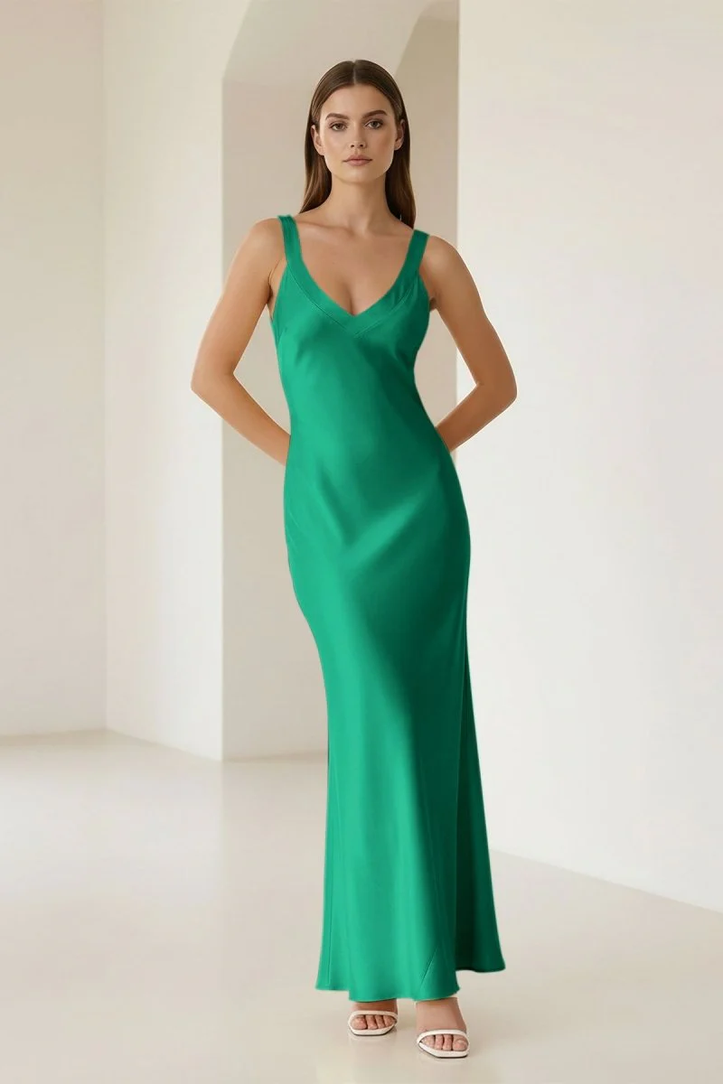 Yellow Mermaid Satin V Neck Long Party Dress