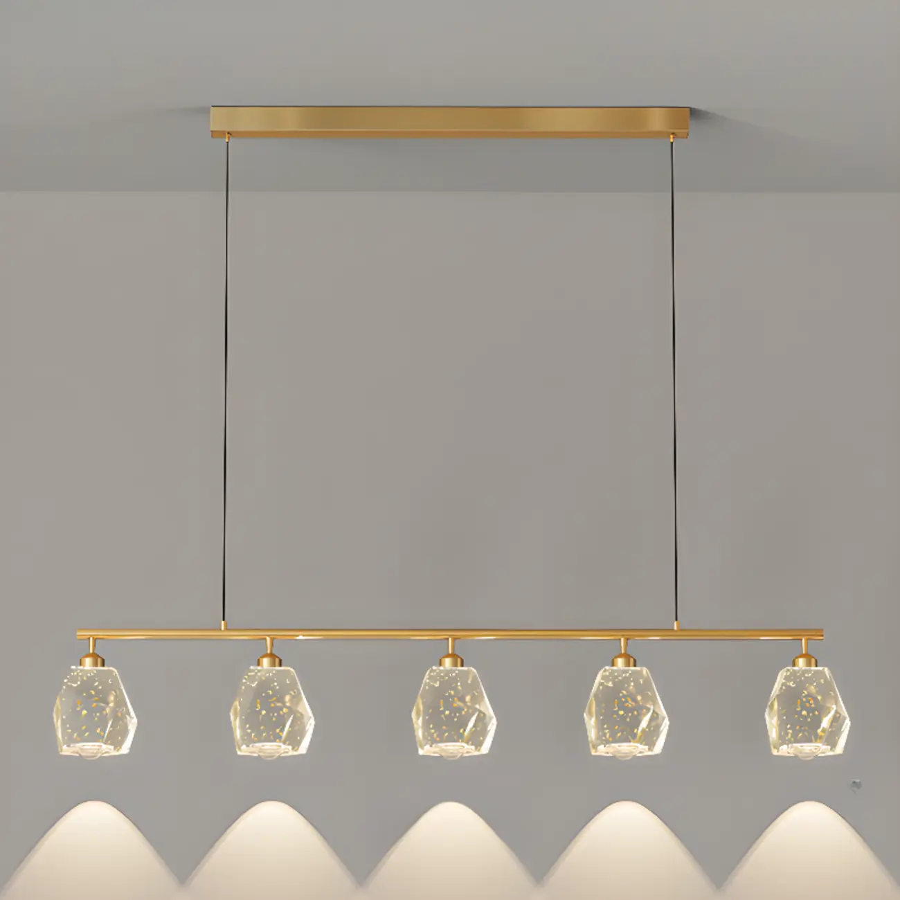 Geometric Gold Crystal Down Island Pendant Light