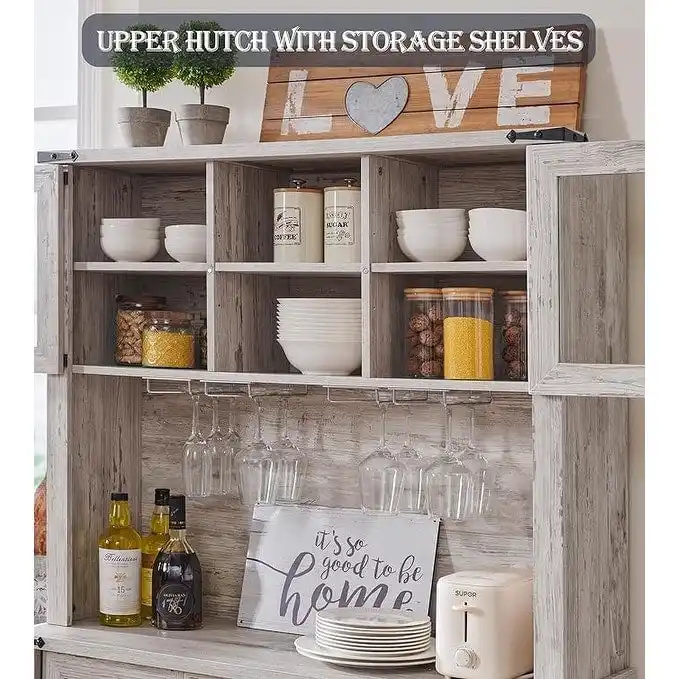 Farmhosue Bar Cabinet, Kitchen Buffet, Coffee Bar Sideboard Table - N/A