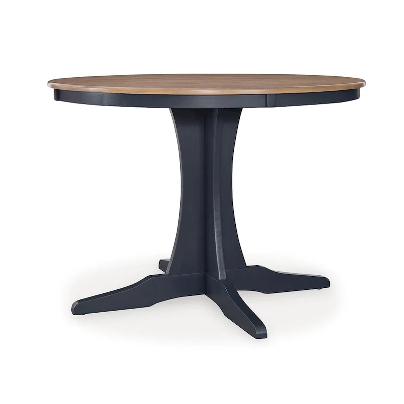 Doti Dining Table, 42 Inch Round Brown Top, Dark Blue Pedestal Base