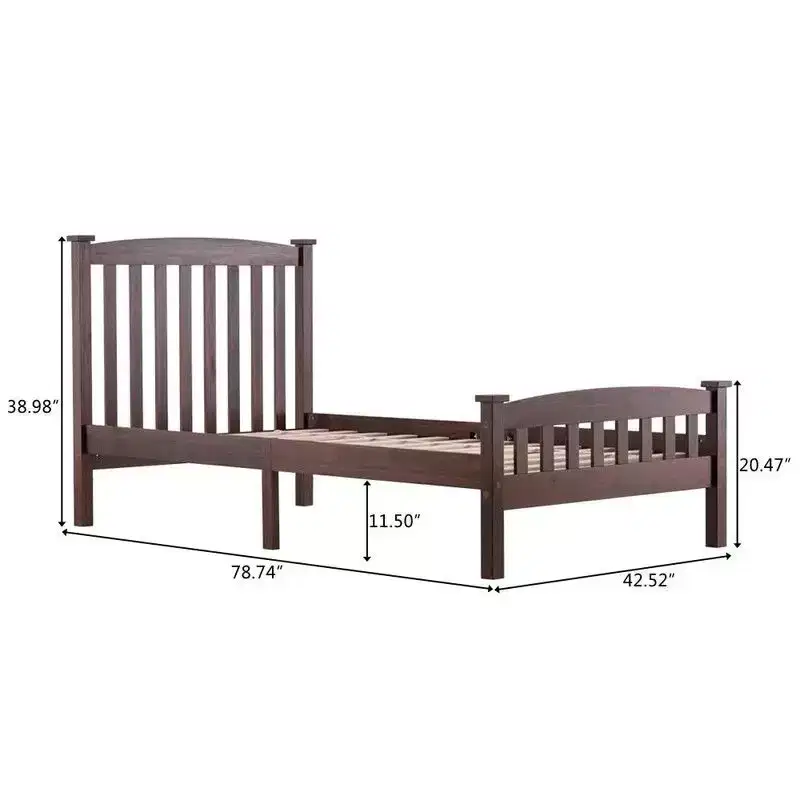 Karl Home Vertical Coffee Twin Size Platform Bed Frame with Headboard