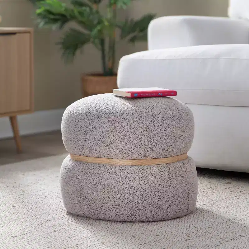 LumiSource Cinch Pouf Ottoman Natural Fabric