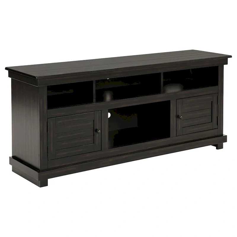 TV Stand Media Cabinet, 2 Doors and 4 Shelves, Black Wood 60 Inch
