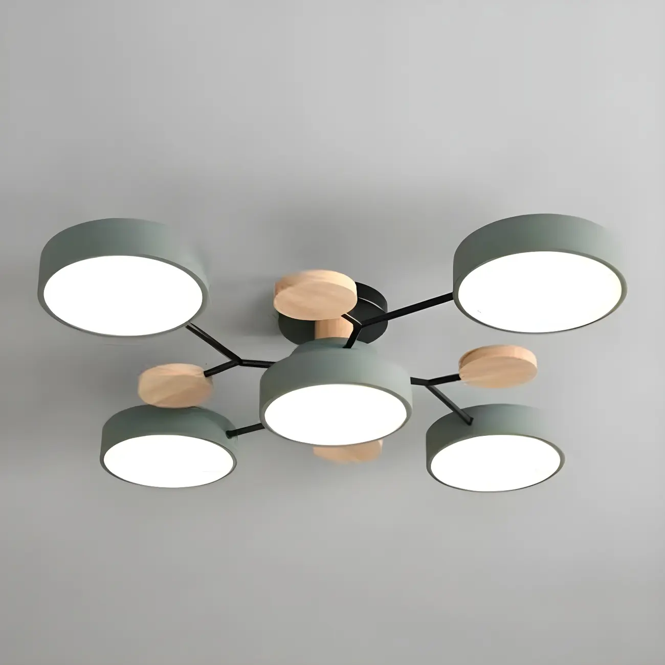 Large Gray Round Metal Semi-Flush Ceiling Light, 7-Light