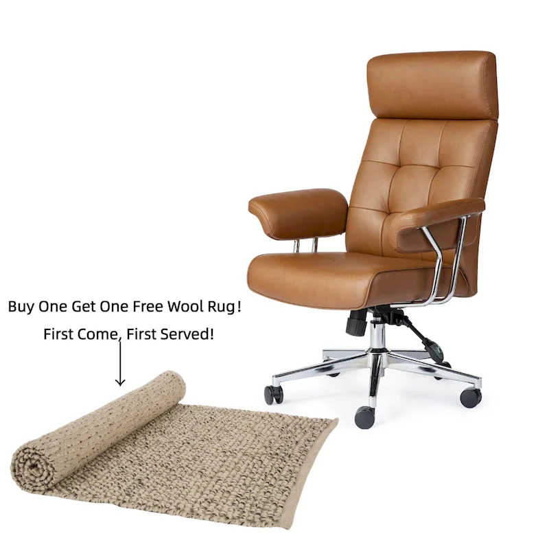 Camel Tufted High-Back Swivel Office Chair for 1 Person