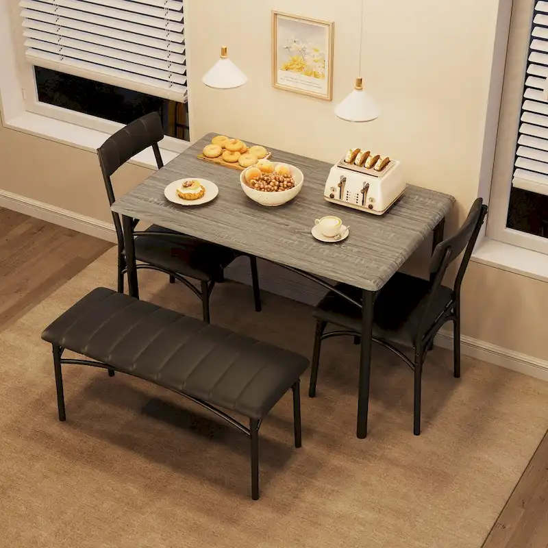 4 Piece Kitchen Table Set with 2 Upholstered Chairs, 1 Bench, 1 Dining Table