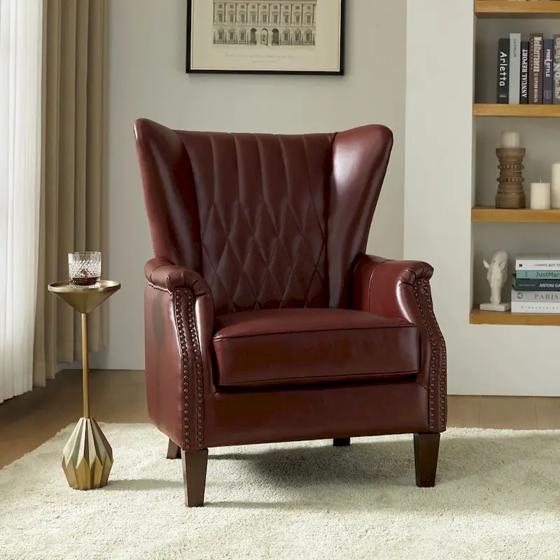 Xaver Traditional Genuine Leather Armchair With Solid Wood Legs by HULALA HOME